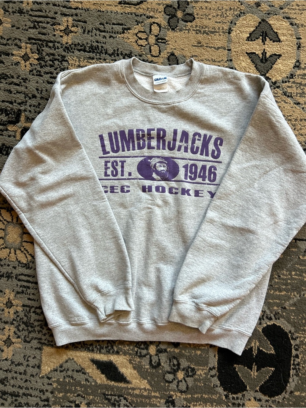 Vintage Gildan Gray Lumberjacks Hockey Crewneck Sweatshirt